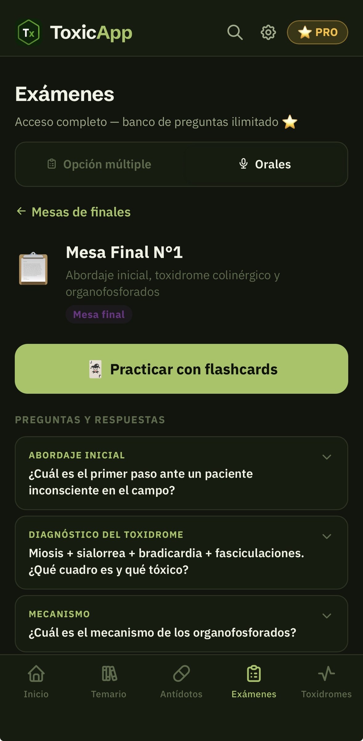 Mesa de final en la sección Orales
